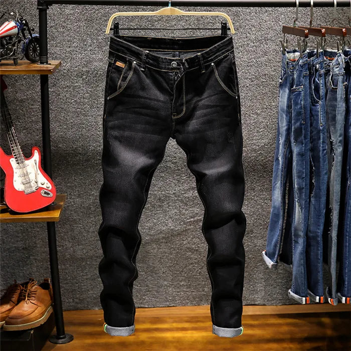 Skinny Jeans Men Zipper Fly Slim Fit Denim Joggers