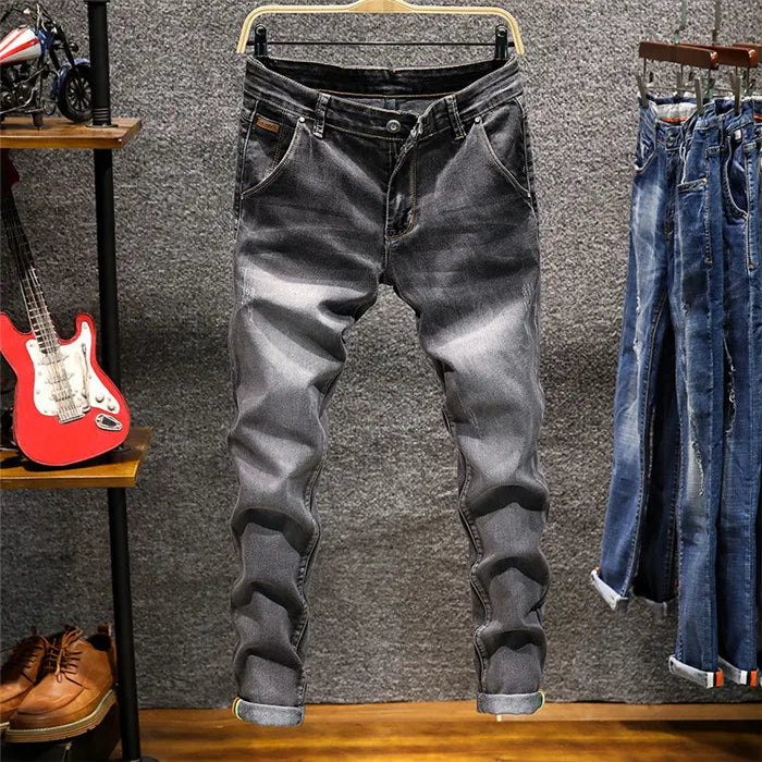 Skinny Jeans Men Zipper Fly Slim Fit Denim Joggers