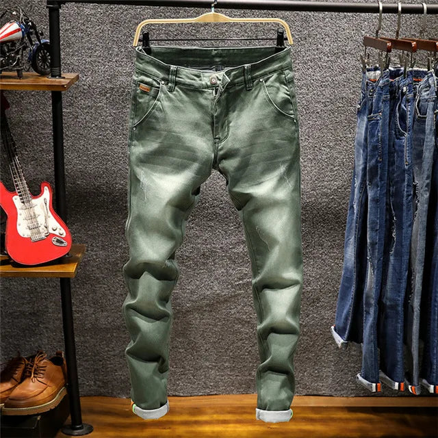 Skinny Jeans Men Zipper Fly Slim Fit Denim Joggers